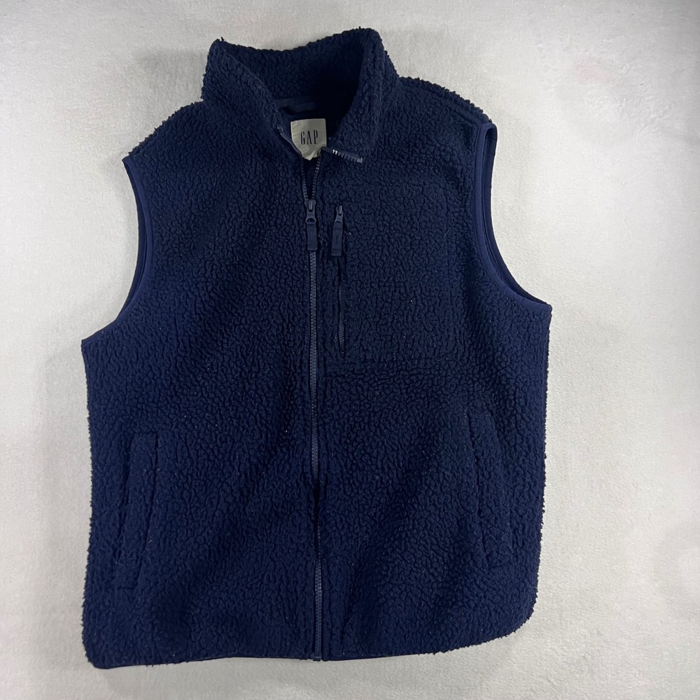 Gap Mens Sherpa Fleece Full Zip Vest Navy Blue Small‎